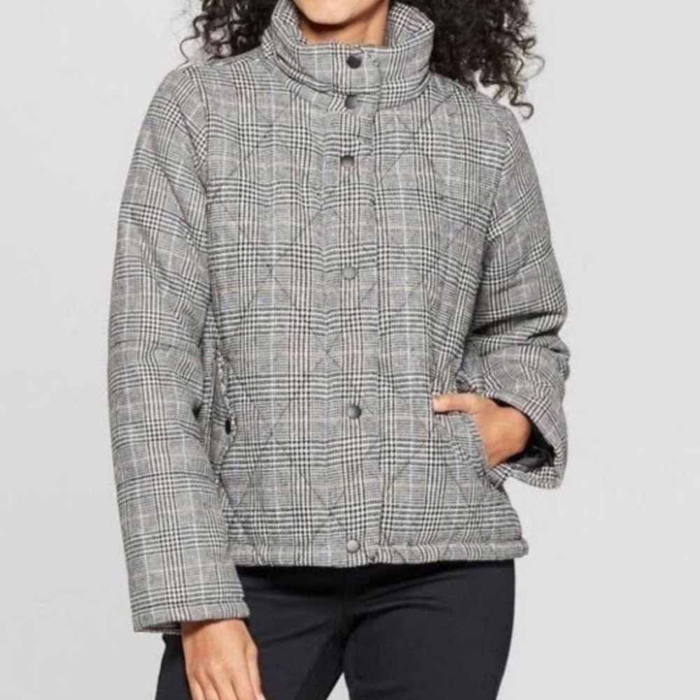 A New Day Houndstooth Plaid Quilted Puffer Jacket